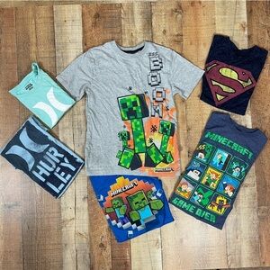 Minecraft Mojang Superman Hurley Medium 10/12 Graphic T Shirt Bundle Superhero
